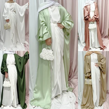 רמדאן סאטן פתח Abaya נשים מוסלמיות חיג ' אב השמלה האסלאמית Jalabiya עיד קימונו קרדיגן לבוש חלוק Kaftan שמלה גלימה Vestidos