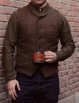גברים האפוד של קפה דש צווארון אדרה טוויד זכר 'נטלמן עסקים הז' קט Steampunk בגדים בתוספת גודל גופיות לגברים
