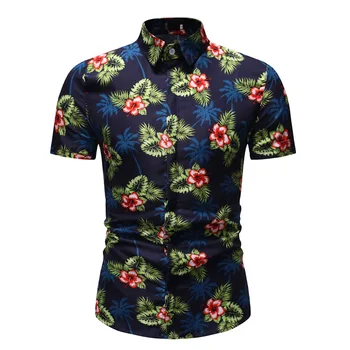 אבא קיץ החוף הוואי חולצות אדם יומיומי הדפס שרוול קצר חולצות עלים פרחים דפוס גברים קלאסי צמרות חולצות