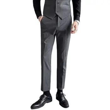 צבע טהור רשמית חליפת המכנסיים שחור אפור אביב סתיו גברים עסקים חברתיים מסיבת חתונה שמלה מכנסיים Homme Slim Fit בגדים