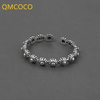 QMCOCOSilver צבע פרח וינטג ' אופנתי טבעות קוריאה ההגירה פשוטה מתכוונן טבעת בעבודת יד תכשיטי אופנה ואביזרים