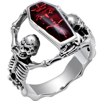 FDLK בציר פאנק גולגולת טבעת גברים היפ הופ טבעת אירוסין האופנה הגברי אדום זירקון טבעות לנשים, תכשיטי כסף טבעות צבע