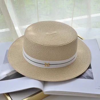 קיץ נשים רחב שוליים כובע קש שטוח החוף אופנה כובע שמש נקבה כובע פנמה כובע ליידי מגן Chapeu Feminino כובעי נשים פדורה