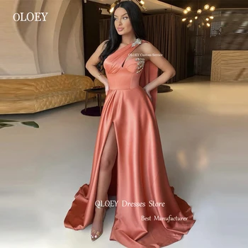 OLOEY אלגנטי סאטן ארוכות שמלות ערב נשים ערביות כתף אחת חרוזים פיצול סקסי שמלות לנשף רשמי שמלת מסיבת 2023