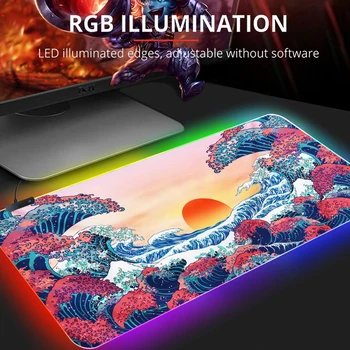מעולה גל אמנות גודל גדול משטח עכבר גומי טבעי מחשב PC Gaming RGB Mousepad השולחן מחצלת נעילת קצה CS ללכת חחח