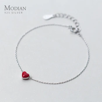 Modian 925 כסף סטרלינג אמייל אדום לבבות שכבות שרשרת צמיד לנשים גיאומטריות מנעול לובסטר צמיד תכשיטי אופנה