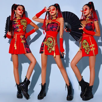חדש בסגנון סיני נשים ג ' אז ריקוד תלבושות היפ-הופ אדום תלבושות הנשי בקבוצת ביצועים הבמה פסטיבל תחפושות תלבושות DQS6260