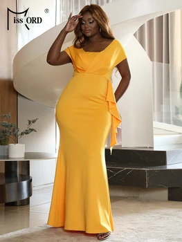 Missord בתוספת גודל צוואר מרובע צהוב בתולת ים שמלת הערב Vestidos אלגנטי שמלות ערב לנשים 2023