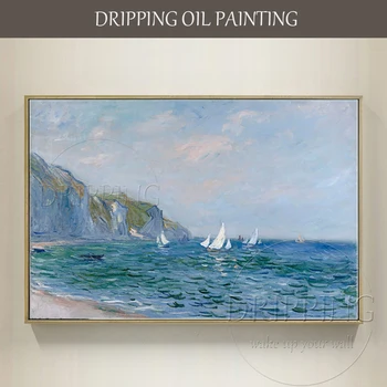 לשחזר ענן מונה ציור שמן על בד מצוירת ביד צוקים סירות מפרש ב Pourville ציור שמן מפרש ציור שמן