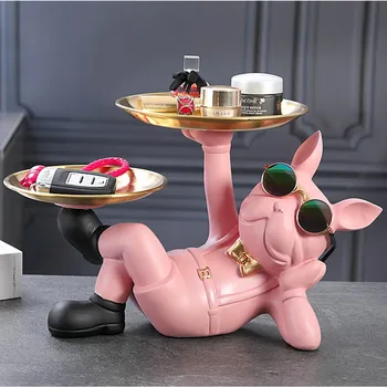 שרף בולדוג חיה צלמית עם מחזיק מפתחות אחסון מגש הכלב פסל מלאכת החיים השינה השולחן פנים הבית עיצוב מודל