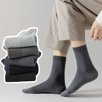 5 זוגות עסקים גרביים לגברים סתיו חורף לעבות חם גרביים אנטי-בקטריאליות דאודורנט מוצק צבע גרביים ארוכות