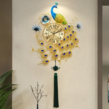טווס אופנה שעוני קיר בסגנון סיני יוקרה אסתטי קיר שעון קיר אמנות בסלון עיצוב רלו ונקייה קישוט הבית
