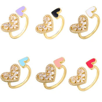 HECHENG,טבעת מתכווננת עבור נשים בנות,מתוק אהבה רומנטית לב CZ מסיבת יומי Figger טבעות,תכשיטי אופנה הסיטוניים