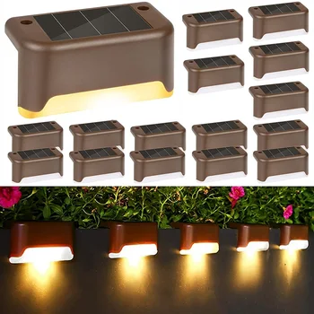 16 יח ' סולארית LED אורות הסיפון חיצוני עמיד למים לבן חם שלב גדר מעקה הגינה בחצר קישוט מנורת קיר, מדרגות, אור