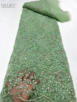 באיכות גבוהה אופנה אפריקאית טול רקמה 3D פרח תחרה, בד עם נצנצים על שמלת מסיבת תפירה