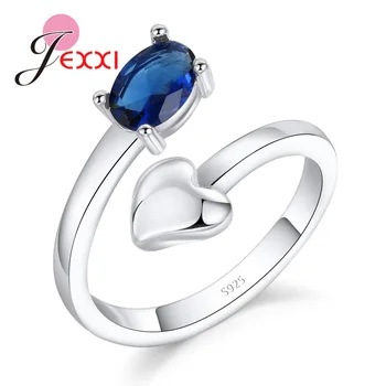אופנה אליפסה אדום/כחול שני צבע מתכוונן טבעת פתוחה עם אהבה אחת בחיים בצורת לב כסף סטרלינג 925 טבעות נישואין
