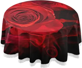 יום האהבה שולחן בד אדום רוז שולחן עגול כיסוי פוליאסטר רחיץ המפה עבור מסיבת ערב החג המסעדה 60 אינץ