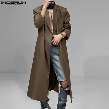 אופנה סגנון מקרית מקסימום INCERUN גברים נאים משוחרר זמן מתאים סתיו חורף מסוגנן זכר מוצק נוח בלייזר מעיל S-5XL