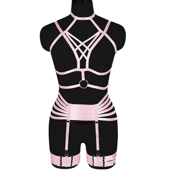 Harajuku גוף מלא קשירות לרתום את המחוך עבור הלבשה תחתונה סקסית אישה Suspender חרב חגורה אקזוטית, הלבשה תחתונים פסטיבל רייב