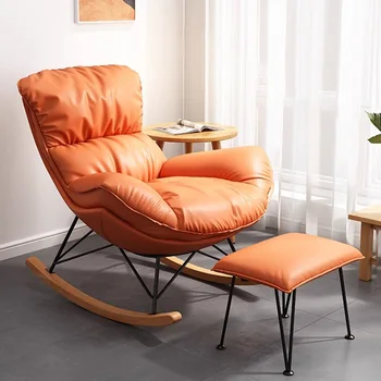 חדר גן כסאות מטבח יוקרה מודרני יחיד מעצב כיסא כורסה מעור איטלקי Schaukelstuhl נורדי רהיטים