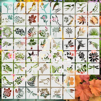 חדש 60 יח ' ציור שבלונות על עץ בד לשימוש חוזר סטנסיל אמנות תבנית מגוון ציור תבניות דקורטיביים פרחים ציפור