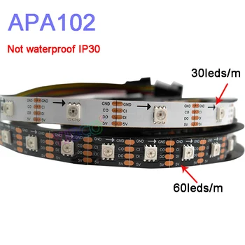 5m/הרבה APA102 led חכמה פיקסל רצועת אור;DC5V 30/60 נוריות/פיקסלים/מ'; הנתונים שעון בנפרד;IP30/IP65/IP67;SK9822 led הרצועה