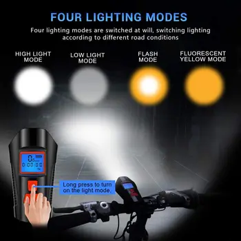 תכליתי תצוגת LCD אופניים מד מרחק לילה רכיבה על אופניים אור במד אור נטענת בקול פעמון אזעקה צופר