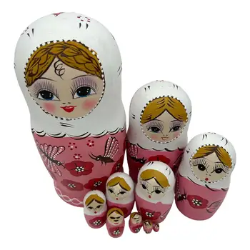 10Pcs עץ בבושקה רוסית Matryoshka בובות מקוננות צעצועים עבור שולחן העבודה האח קישוט, קישוט מתנות יום הולדת