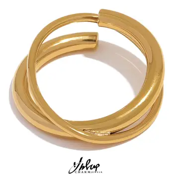 Yhpup מסוגנן פלדה אל חלד זהב אמיתי 18K מצופה PVD נשים הטבעת עמיד למים אופנה מתכת יצירתי קסם שיק תכשיטים Faux