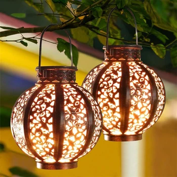 LED סולארית אור פנס אורות הקרנה ברזל תלויות מנורות חיצונית סולארית אורות גן עיצוב החצר גדר עץ פטיו