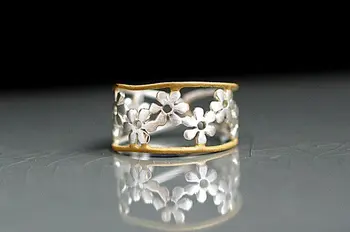 יצירתיים חדשים חמנית חרצית פתיחת גרם התאמת טבעת חלול פרח טבעת 925 תכשיטי כסף האירוסין לחתונה מתנה
