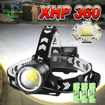 XHP360 חזק פנס מסוג-C נטענת הראש LED חזית המנורה 7800mAH קיבולת גבוהה ראש הפנס דיג, מחנאות הפנס.