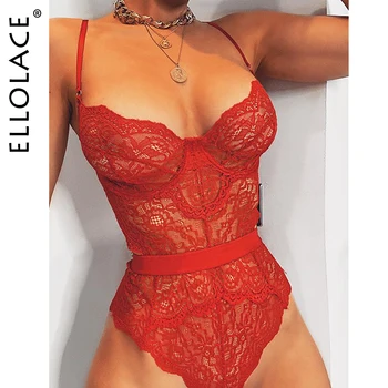 Ellolace תחרה גוף סקסי בגד נשים ללא משענת סרבלים לנשים, בגדי הגוף Bodycon Rompers גוף נשים ללא משענת סרבל נשים