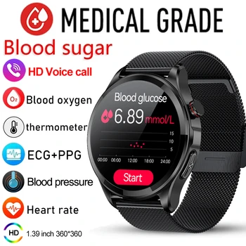 גוף בריא טמפרטורה חכמה שעונים גברים Bluetooth קוראים 360*360 מסך HD ספורט קצב הלב הסוכר בדם Smartwatch עבור אפל