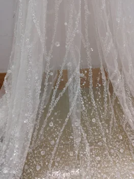 לבן טול נצנצים בד רשת אפריקה בד תחרה שמלת בד גבוהה Qulaity 2022 1Yard רחב 130cm