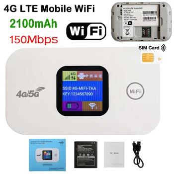 4G LTE הנתב האלחוטי 150Mbps מיני נייד WiFi, חריץ לכרטיס SIM נייד נקודה חמה רשת המכשיר 2100mAh צבעוני תצוגת LED