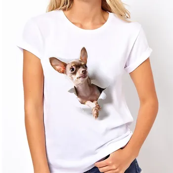 חמוד כלבי צ ' יוואווה לצאת חי 3d חולצת טי נשים 2021 הלבן החדש מזדמנים לנשימה חולצה נשית מצחיק הקנה קורסו טי-שירט