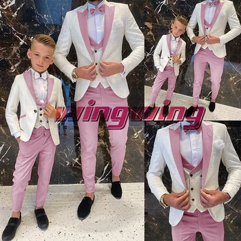 בנים ז ' קט מכנסיים וסט עניבת סט של 4 חתונה אופנה טוקסידו רשמית מסיבת בגדי ילדים 2-16 שנים