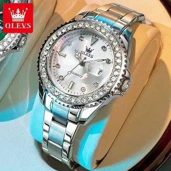 OLEVS נשים שעונים של מותג העליון המקורי קוורץ שעון יוקרה תכשיטים אלגנטיים לצפות לנשים עמיד למים זוהר תאריך חדש