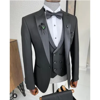 JELTONEWIN שחור חתונה, חליפות לגברים החתן שמלת מסיבת 2022 עיצוב חדש רשמית אלגנטי 3 חתיכות גברים חליפה להגדיר Slim Fit חליפת טוקסידו