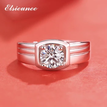 ELSIEUNEE קלאסי 925 כסף סטרלינג Moissanite הטבעת 1ct D צבע עגול לחתוך מעבדה תכשיטי יהלומים פשוטה החתונה טבעת האירוסין