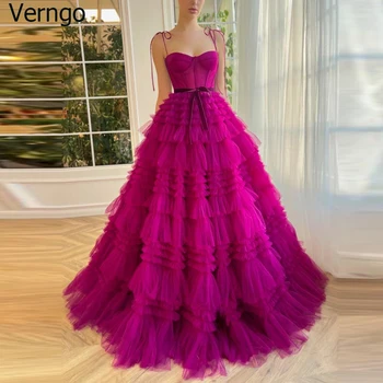 Verngo קו A בלי שרוולים טול שמלת הנשף ספגטי רצועת מתוקה ערב המפלגה שמלת רוכסן ארוך ילדה רשמי שמלת יום הולדת