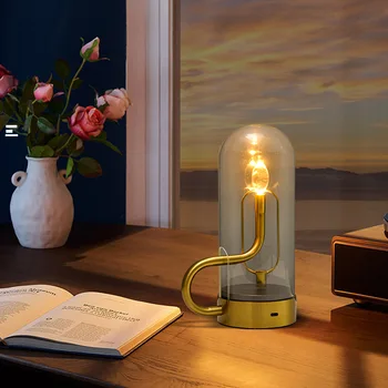נטענת USB טיפת מים סווינג מנורת שולחן מעצב בציר הנר הלהבה מסעדה בר מנורת שולחן